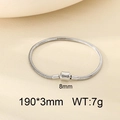 Polished silver stainless steel snake chain bracelet with 190mm length and barrel clasp - Silver Barrel Clasp (KB207079-CALY)