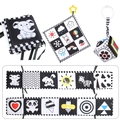 High-contrast black and white newborn cloth book set with hanging animal soft toys - Mirror 3D Bed Bumper Set