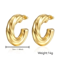 3cm Chunky twisted C-shape hoop earrings with 18K gold plating and high polish finish - Thick Twist C-Shape (MS-011) / Gold