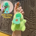 Green plush duck head keychain with retractable string and golden metal buckle - Pull String Green Capybara
