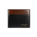 Mens vintage bifold wallet in black and brown leather with gold embossed logo - Black