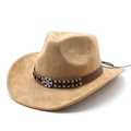 Chapeau de cowboy classique en daim camel avec bande en cuir marron et rivets en métal - Suède / Camel