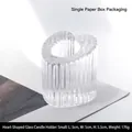 Small heart-shaped crystal glass candle holder with vertical ribbed texture and clear finish - Small Heart Shaped / Clear