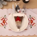 Porte-couverts gnome de Noël en feutre marron avec bonnet rouge pour déco de table fête - Ensemble de Couverts Café / café