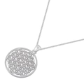 Macro detail of silver geometric flower of life pendant with intricate cutout patterns - Flower of Life / Style D Silver