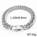Silver metal Cuban link bracelet with rectangular clasp measuring 220x9.5mm and weighing 33g - Style D 9.5mm-220mm