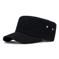 Gorra militar clásica negra para hombre de algodón con correa ajustable y ojales - Negro
