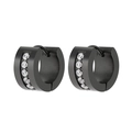 Unisex black stainless steel hoop earrings with channel-set white cubic zirconia stones - Wide Surface Row Zircon Huggie (KE109381-XY)