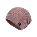 Winter thermal knit beanie in mauve grey featuring thick faux fur lining and mountain patch - Mixed Color Pink