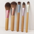 5-teiliges Mini-Make-up-Pinsel-Set mit Bambusgriffen und geätzten bunten Metallhülsen - 5-Teiliges Mini-Holzgriff-Set