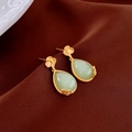 Ohrringe im Neo-Chinesischen Stil mit goldenem Wolkenmotiv und grünen Steinen - 4# Silbernadel - Gold - Wassertropfen