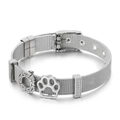 Silver mesh bracelet with animal paw charm and cubic zirconia beads in buckle style - Paw Print & Geometric Shape (KB117071-KFC)