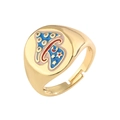 Bunter Pilz-Emaille-Ring mit goldenem Sternenmuster, größenverstellbar für Damen - Einstellbar Offen / Blau