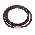 Dunkelbraunes geflochtenes Lederarmband im Mehrschicht-Stil mit Magnetverschluss - Drei Lagen / Braun