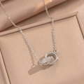 Minimalist silver double interlocking circle necklace with cubic zirconia for women - Silver Double Ring Necklace (475)