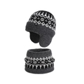 Ensemble bonnet d'hiver et cache-col pour enfants avec protège-oreilles et motif tricot - Gris