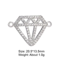 Silver diamond-shaped zircon connector pendant for jewelry, size 20.5x13.5mm and 1g weight - Silver Diamond Dual Ring (L0535-B)