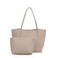 Ensemble sac cabas beige minimaliste et pochette zippée en similicuir mat de qualité - Ensemble de sacs à bandoulière / Blanc