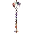 Heart-shaped Tree of Life chakra ornament with seven tumbled natural stones and wire wrap - Silver Heart Tree of Life Woven Hanging