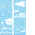 Pegatinas blancas de Navidad para ventanas con alces y casas de nieve sobre fondo azul - Feliz Navidad Árbol de Nieve