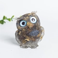 Resin owl figurine with natural crystal stone texture and bright blue eyes - Tiger's Eye + Gold Foil