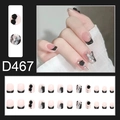 Faux ongles camélia et papillon avec paillettes dans un style French chic - Papillon Rose Français Noir Rose Nude (D467)