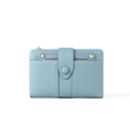 Light blue compact faux leather wallet for women with snap closure and gold studs - Blue