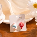 Detailed view of 925 silver Christmas earrings with snowman and red snowflake balloon - Snowman and Snowflake Balloon (E3634-4)