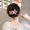 Lot de pinces à cheveux fleurs rose poudré mat style coréen sur cheveux tressés - Fleur Mate / Rose