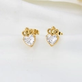 Titanium steel gold heart crown stud earrings with clear sparkling zircon stones - Gold White Zircon Stud Earrings
