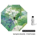 Five-fold portable sun umbrella with butterfly oil painting print and silver coating - 5-Fold 8K Spring Butterfly - Silver Coating