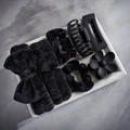 Minimalist black hair accessory set with soft headband, scrunchies, and matte claw clips - Black Series (8-Piece Set)