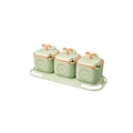 Ensemble de 3 pots à épices vert clair avec poignées oranges et logo doré Tasty - Boîte d'assaisonnement Petit Semis d'Arbre (Lot de 3)