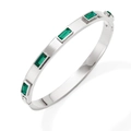 Bracciale rigido in acciaio inossidabile lucido con cinque zirconi verdi rettangolari - Argento Verde (PAS874)