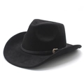 Cappello da cowboy classico in feltro nero con fascia in pelle e fibbia in metallo vintage - M(56-58cm) / Nero (Camoscio)