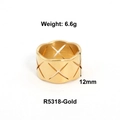Golden butterfly heart titanium steel ring model R5318 weight 6.6g height 12mm - US 6 / Cross Grid Style (R5318-Gold)