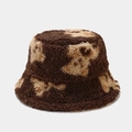 Close-up of thick brown and beige plush shearling fabric on winter bucket hat - M (56-58cm) / Brown