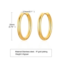 Pendientes de aro en acero chapado en oro 18k, diámetro 20mm y grosor de 2,5mm - 2.5*20mm / Dorado