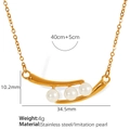 Gold stainless steel pea pod necklace with three imitation pearls and 45cm adjustable chain - White Pearl Gold Necklace (XL279)
