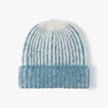 Sky blue and white striped knit beanie with soft plush texture and ribbed cuff - One Size / Knitted Jacquard Style (24B106) / Lake Blue