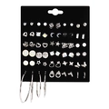9-pair silver metal earring set with faux pearls, rhinestones and heart studs - E0493-1 Silver White Theme