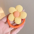 Cute sunflower hair tie in orange corduroy fabric with high-elastic band for girls - Yellow Plaid Flower