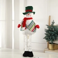 Standing plush Christmas snowman doll in striped vest with long legs and a green hat - Snowman / Large Size Height approx 105cm
