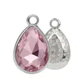 Pink faceted crystal water drop pendant with silver alloy base for DIY jewelry - Pink