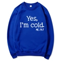 Royal blue oversized hoodie with white Yes I'm Still Freezing slogan print - S / Crew Neck / Blue