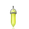 Hexagonal yellow crystal pillar pendant with silver clasp on white background - Yellow Cat's Eye