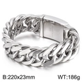 Silver 316L stainless steel cuban chain bracelet for men, 220x23mm heavy hip hop style - 23mm Polished Steel (KB48298-D)