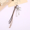 Silver heart and key charm keychain with brown braided leather tassel and love you tag - Khaki/Coffee