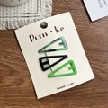 Set of three colorful triangle hair clips in green plaid, black, and solid green matte - Grid Style / Set of 3 / Black/Green