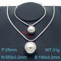 Ensemble pendentif boule creuse argentée avec détails de collier et bracelet en acier - Parure 2 Pièces Pendentif 25mm (Collier + Bracelet) / Argenté